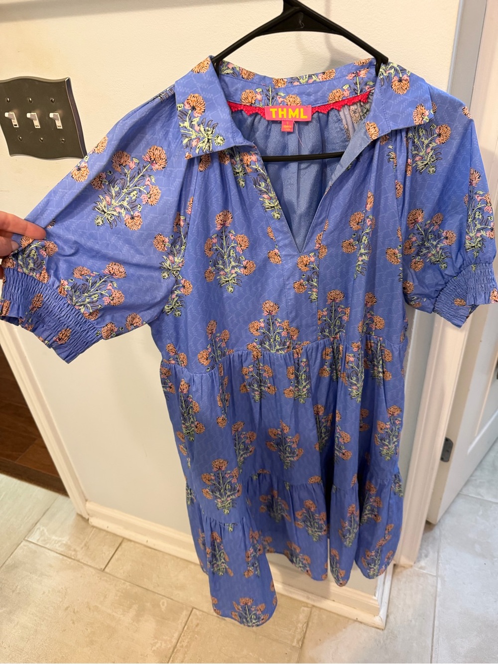 THML Blue Floral Tiered Midi Dress